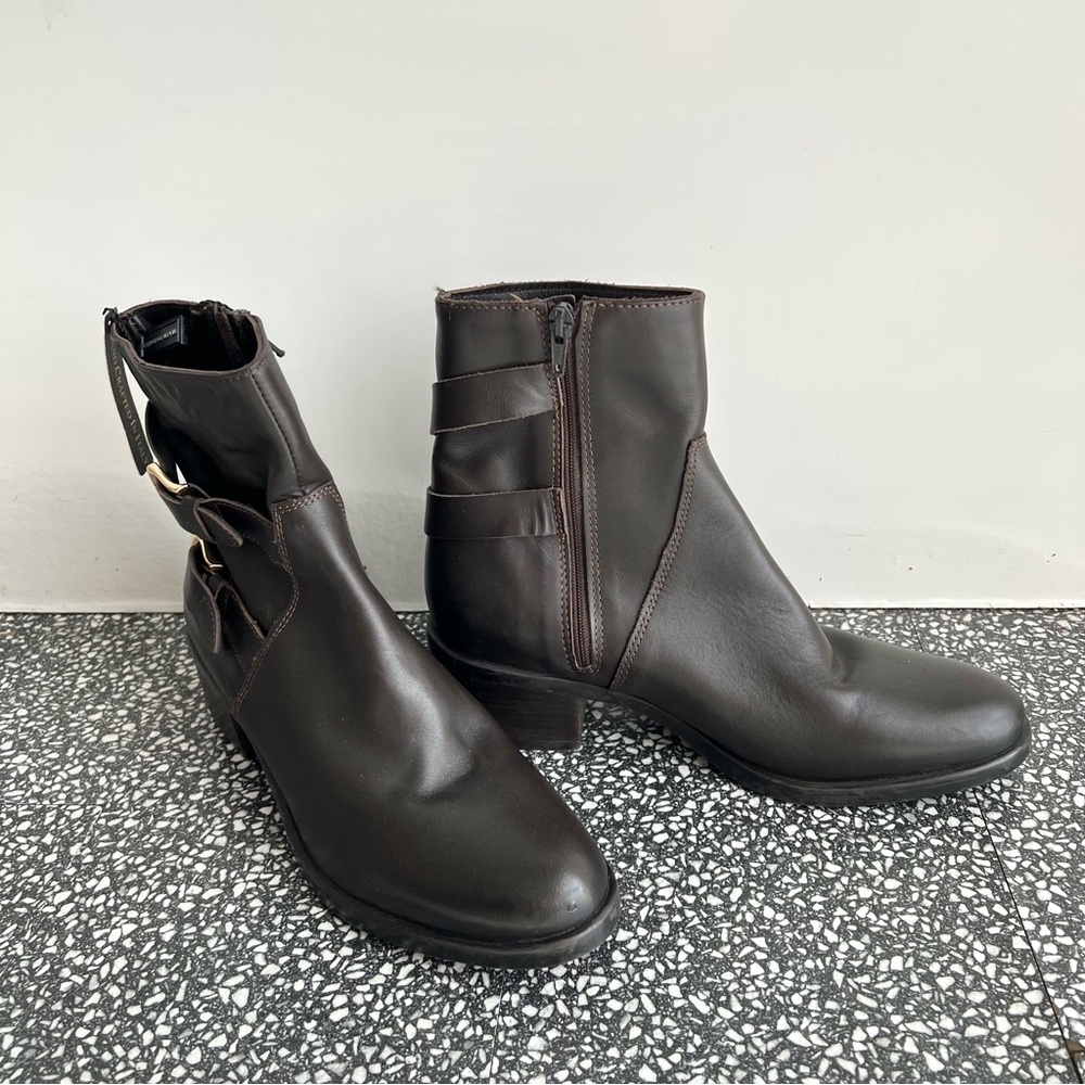 Emanuele Crasto Brown Leather Ankle Boots Double Buckle Size 40 - Picture 3 of 10